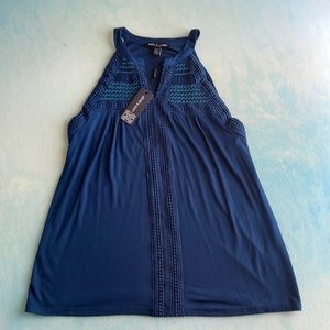 Blue summer top with embroidery
